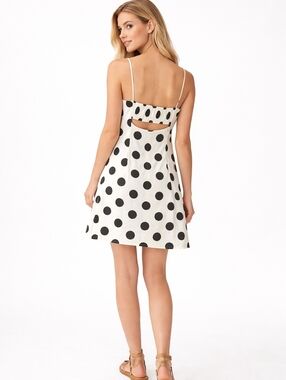 LOFT Dress Polka Dot Dress Cotton Fit & Flare White Black Summer NEW